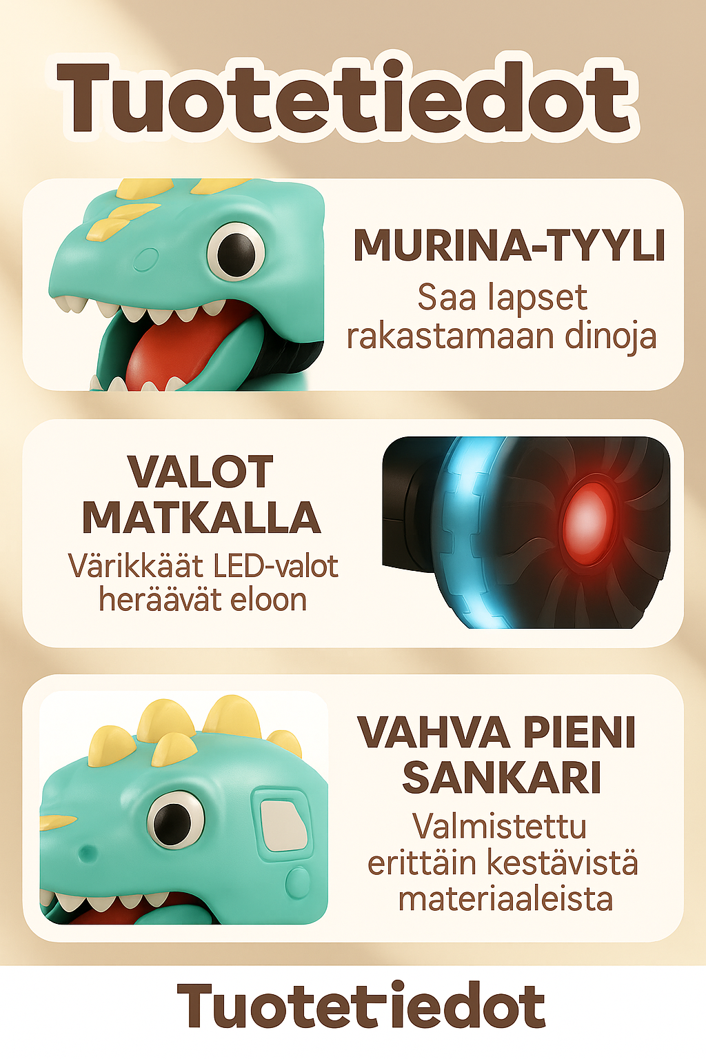 Paina ja mene -dinosaurusleluauto valoilla