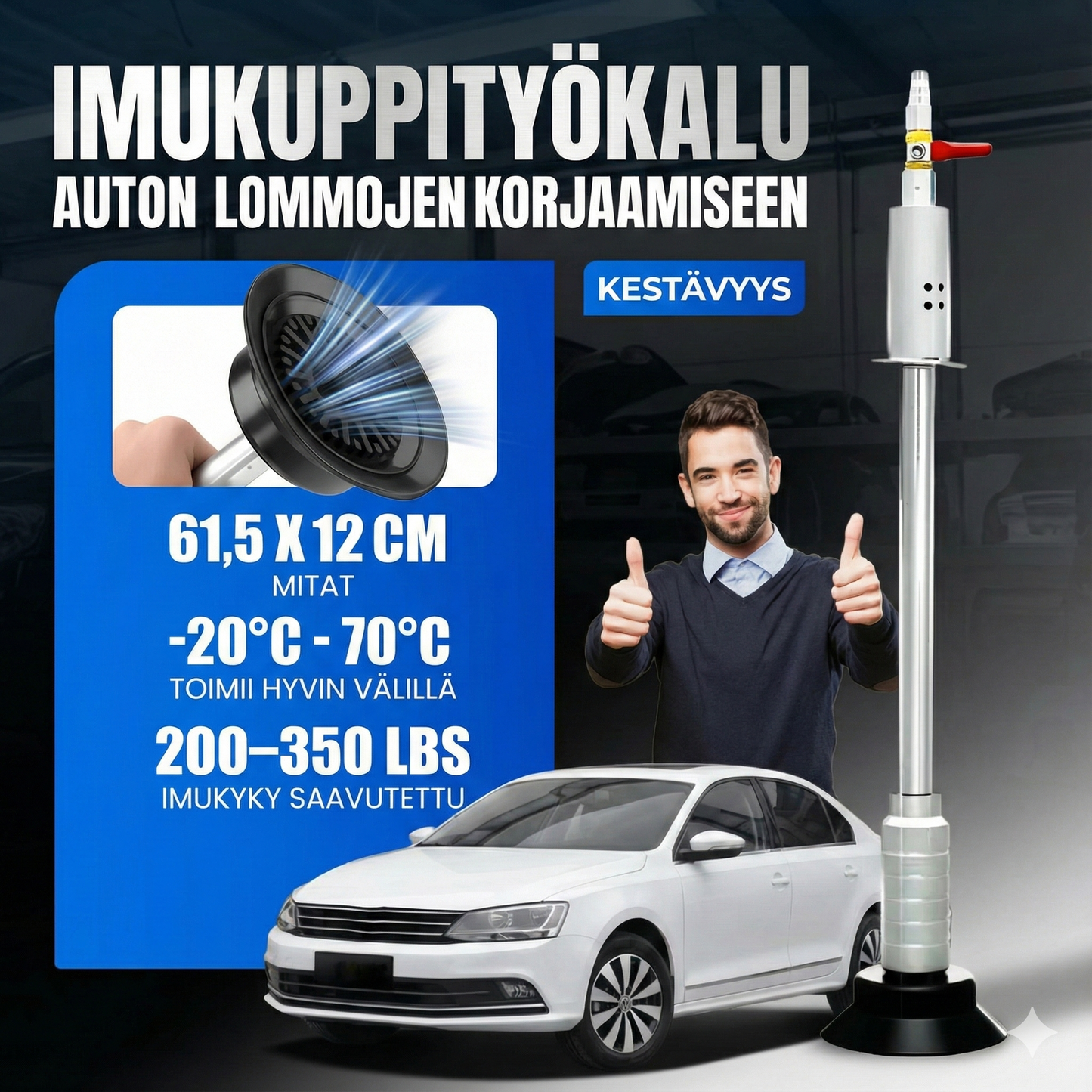 Tehokas kaksoisimukuppi auton kolhuille