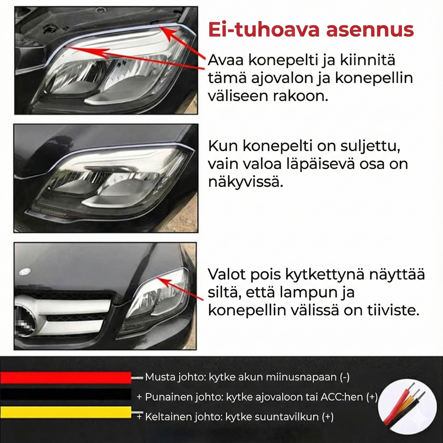 Auton ajovalojen LED-valaistus