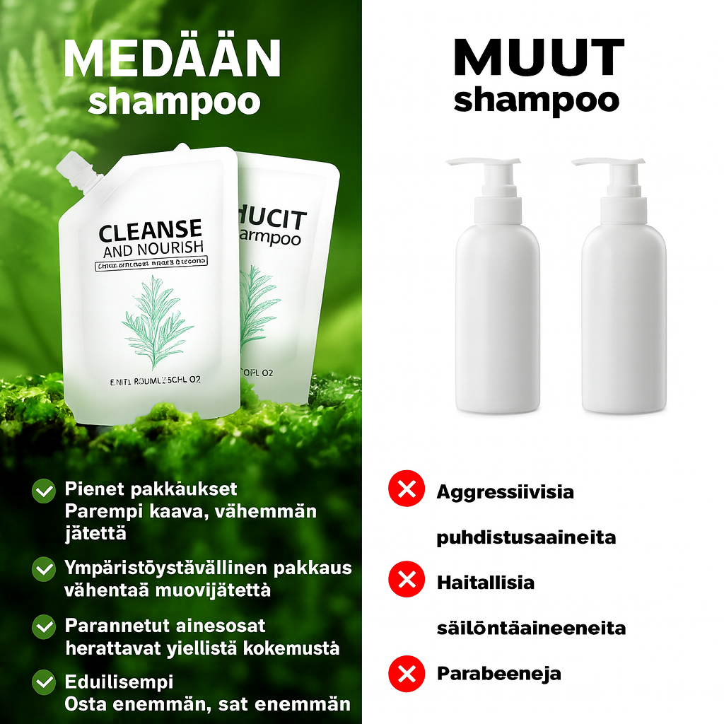 Puhdasta raikkautta antava shampoo kiillon tehostamiseksi