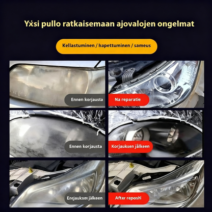 Auton ajovalojen kunnostusnestepakkaus