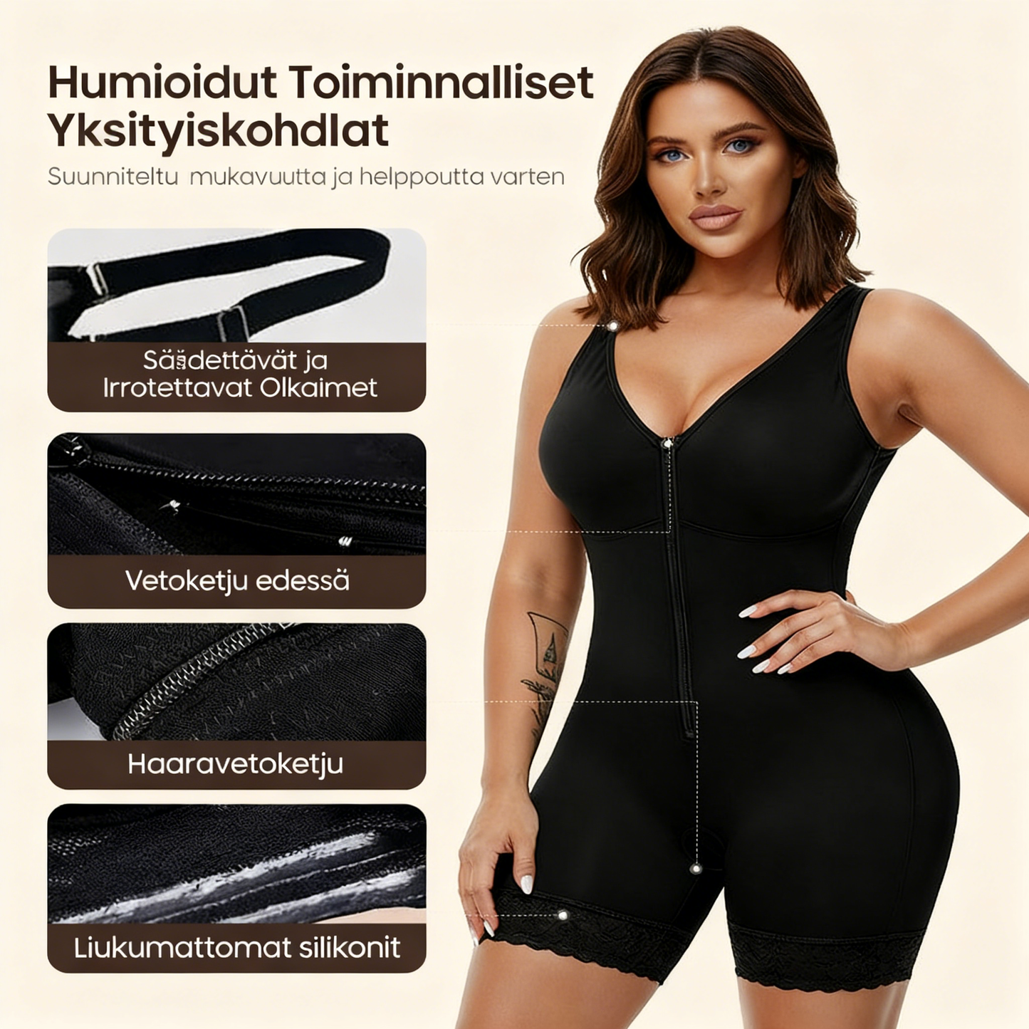 Vatsaa hallitseva pakaralihasten kohottaja vetoketjulla ja haaroilla, fajas colombianas