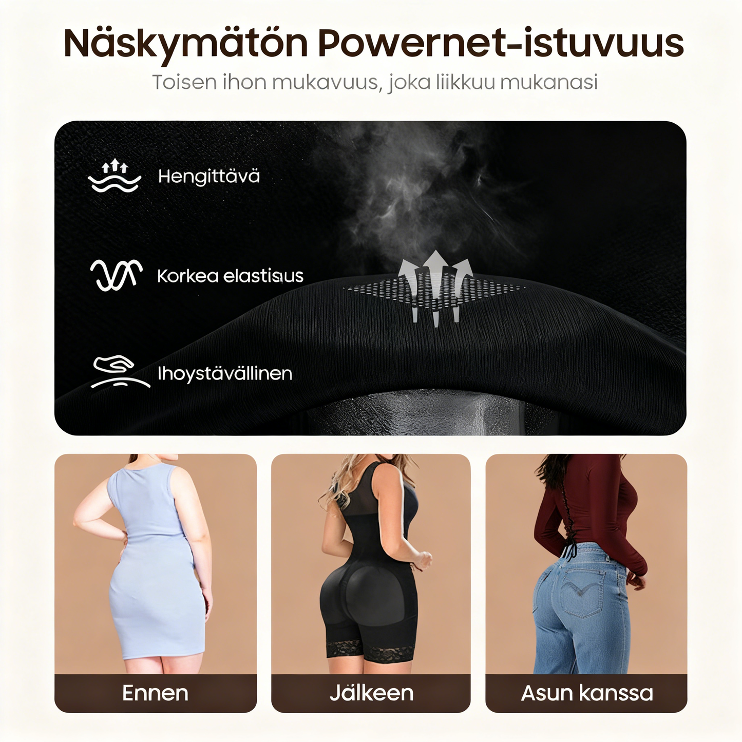 Vatsaa hallitseva pakaralihasten kohottaja vetoketjulla ja haaroilla, fajas colombianas