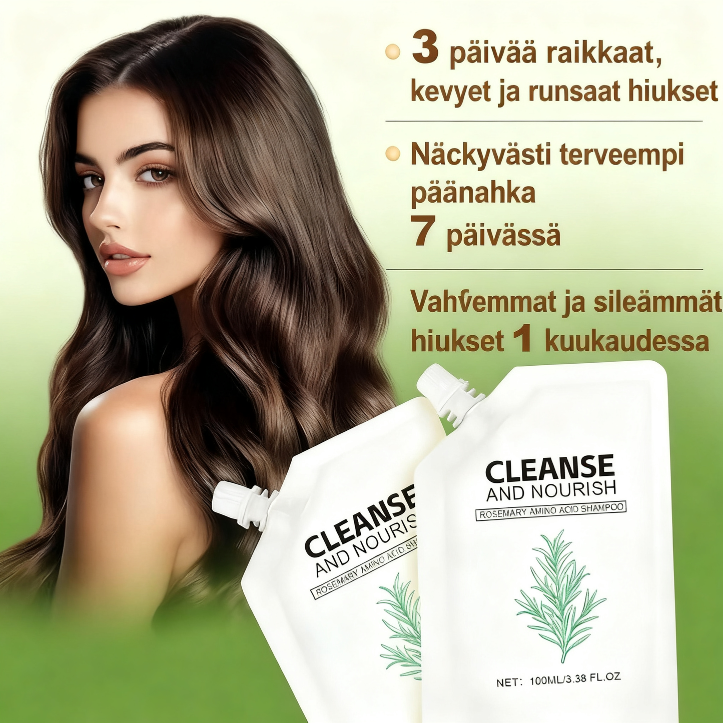 Puhdasta raikkautta antava shampoo kiillon tehostamiseksi