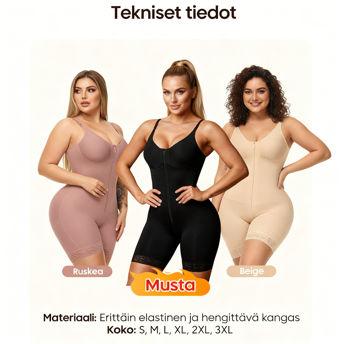 Vatsaa hallitseva pakaralihasten kohottaja vetoketjulla ja haaroilla, fajas colombianas