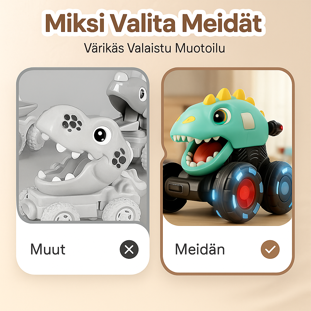 Paina ja mene -dinosaurusleluauto valoilla