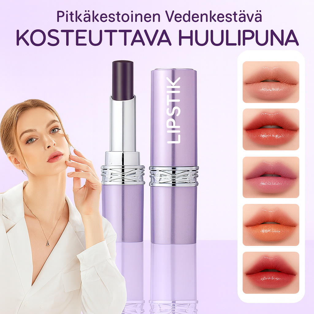 Pitkäkestoinen, vedenpitävä kosteuttava huulipuna