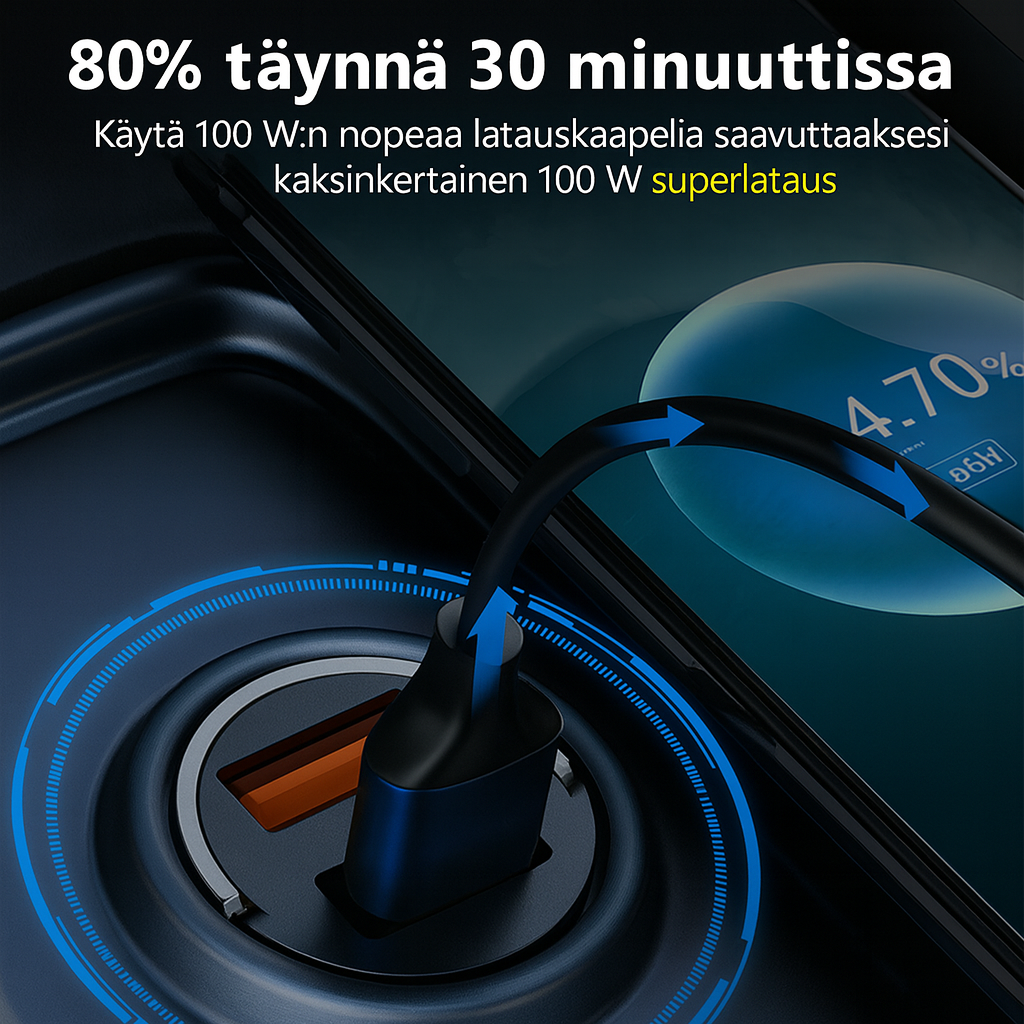 Kompakti 2-porttinen pikalaturi liikkeelläoloon