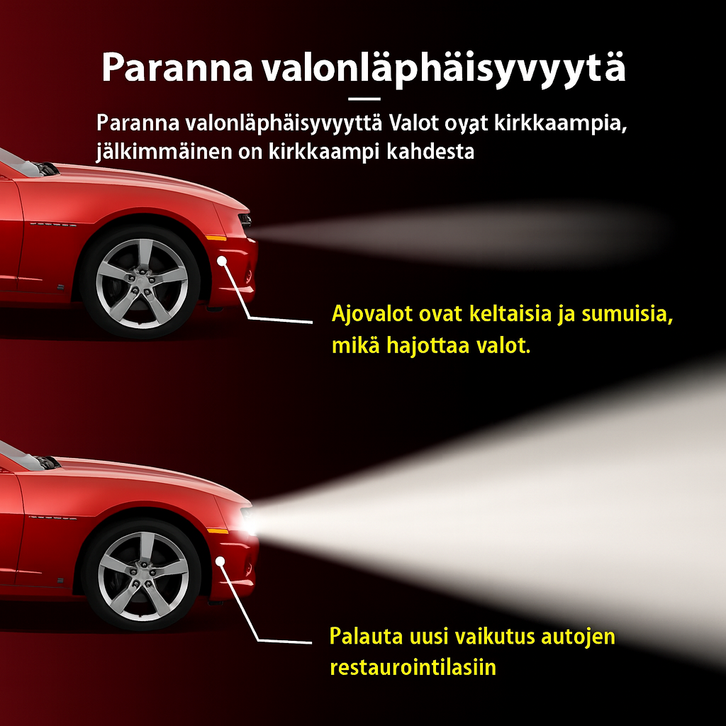 Auton ajovalojen kunnostusnestepakkaus