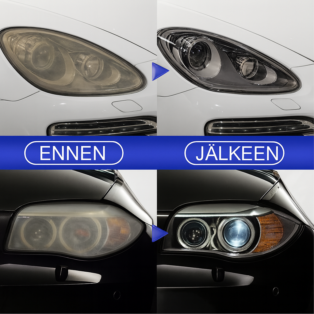 Auton ajovalojen kunnostusnestepakkaus