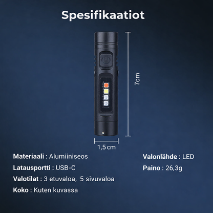 Monitoiminen minitaskulamppu alumiiniseoksesta