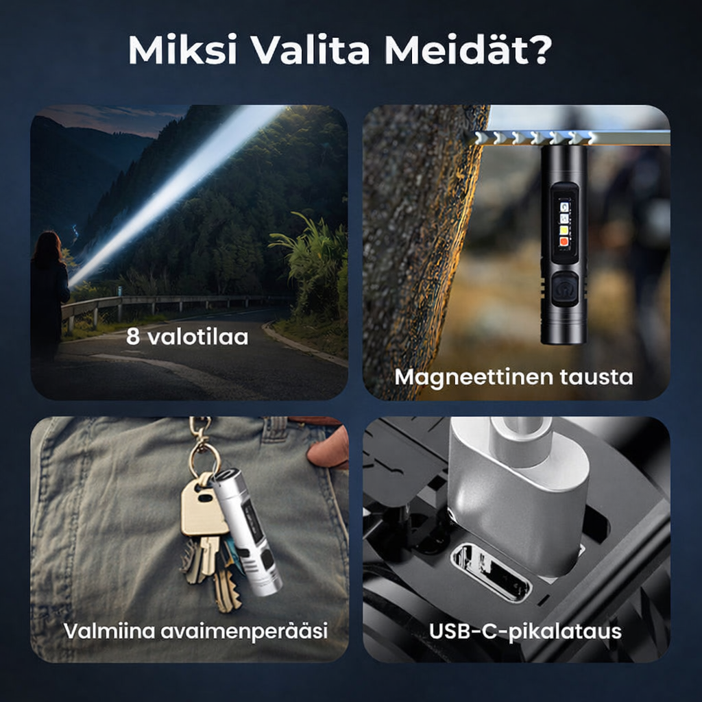 Monitoiminen minitaskulamppu alumiiniseoksesta