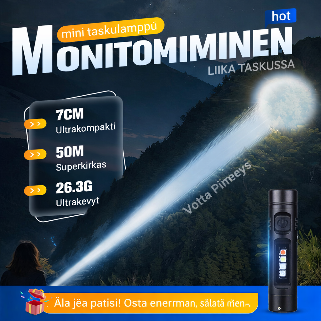 Monitoiminen minitaskulamppu alumiiniseoksesta