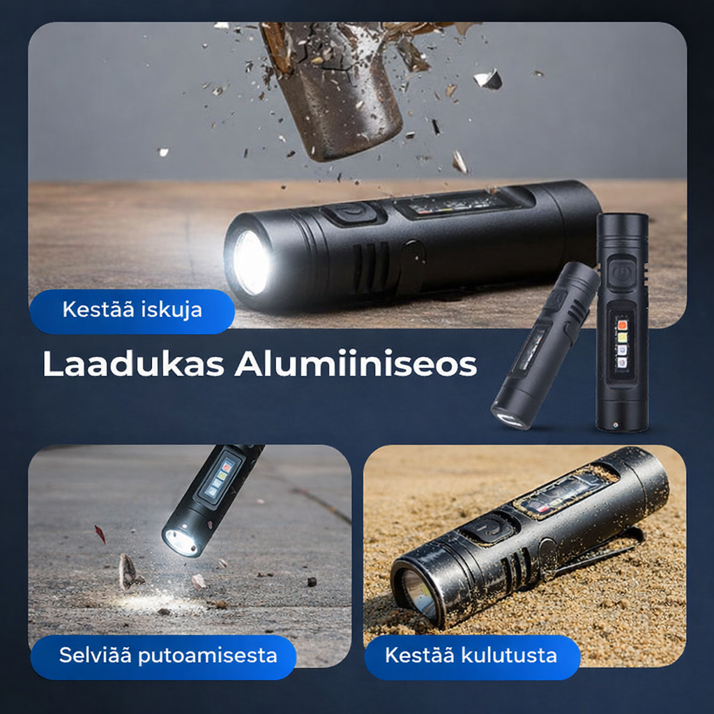 Monitoiminen minitaskulamppu alumiiniseoksesta