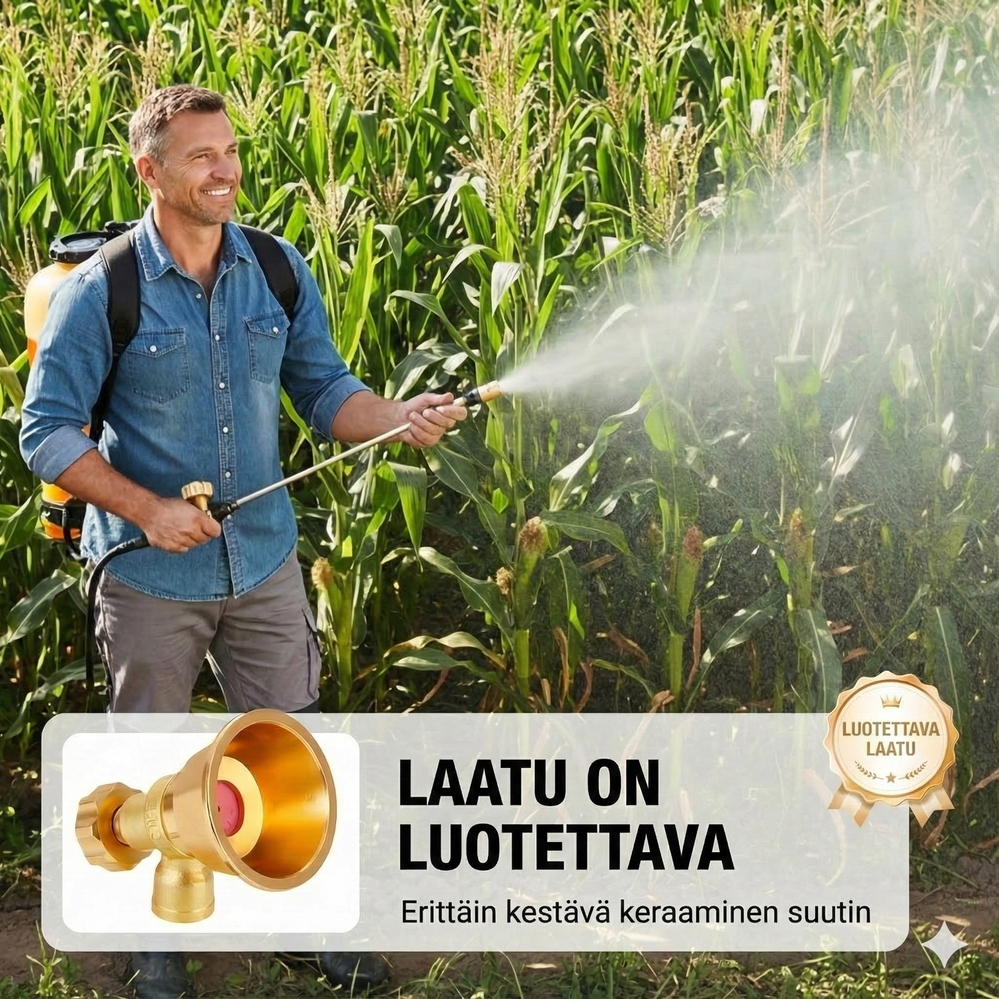 Säädettävä messinkisuutin maatalousruiskulle