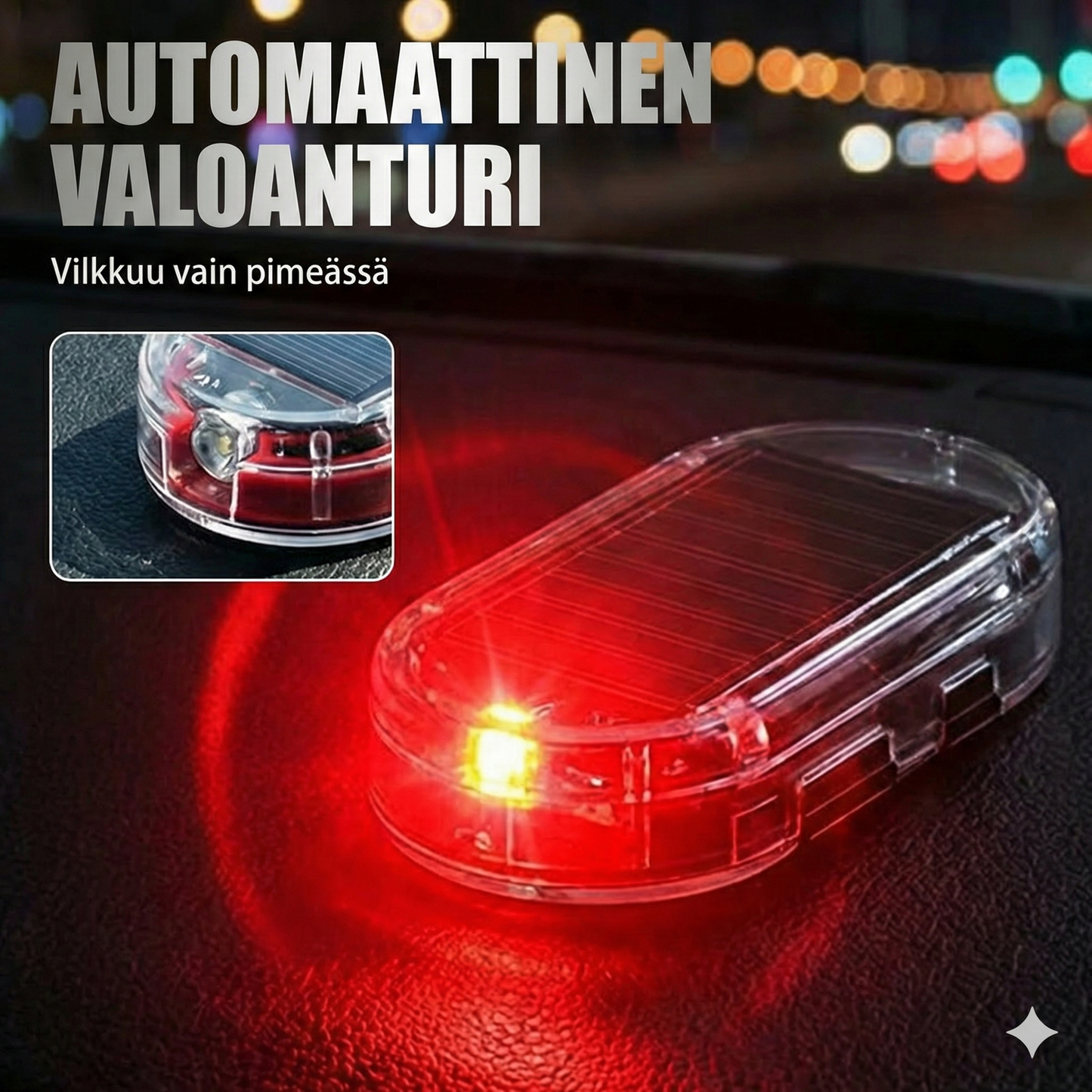 Aurinkokäyttöinen auton turvavalo (2 kpl)