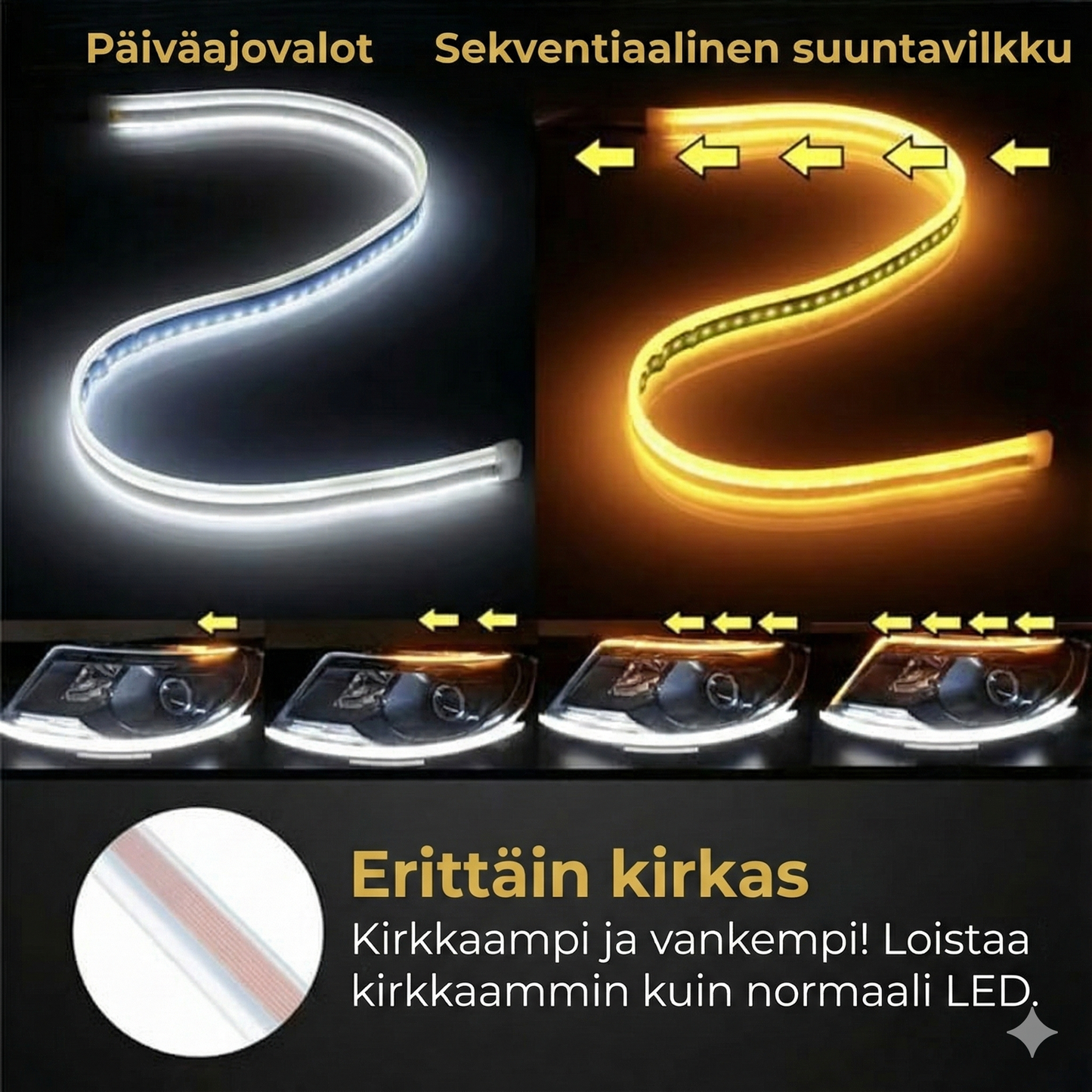 Auton ajovalojen LED-valaistus