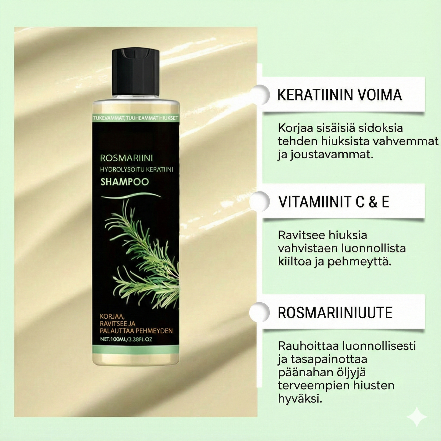Rosmariinihydrolysoitu keratiini-shampoo