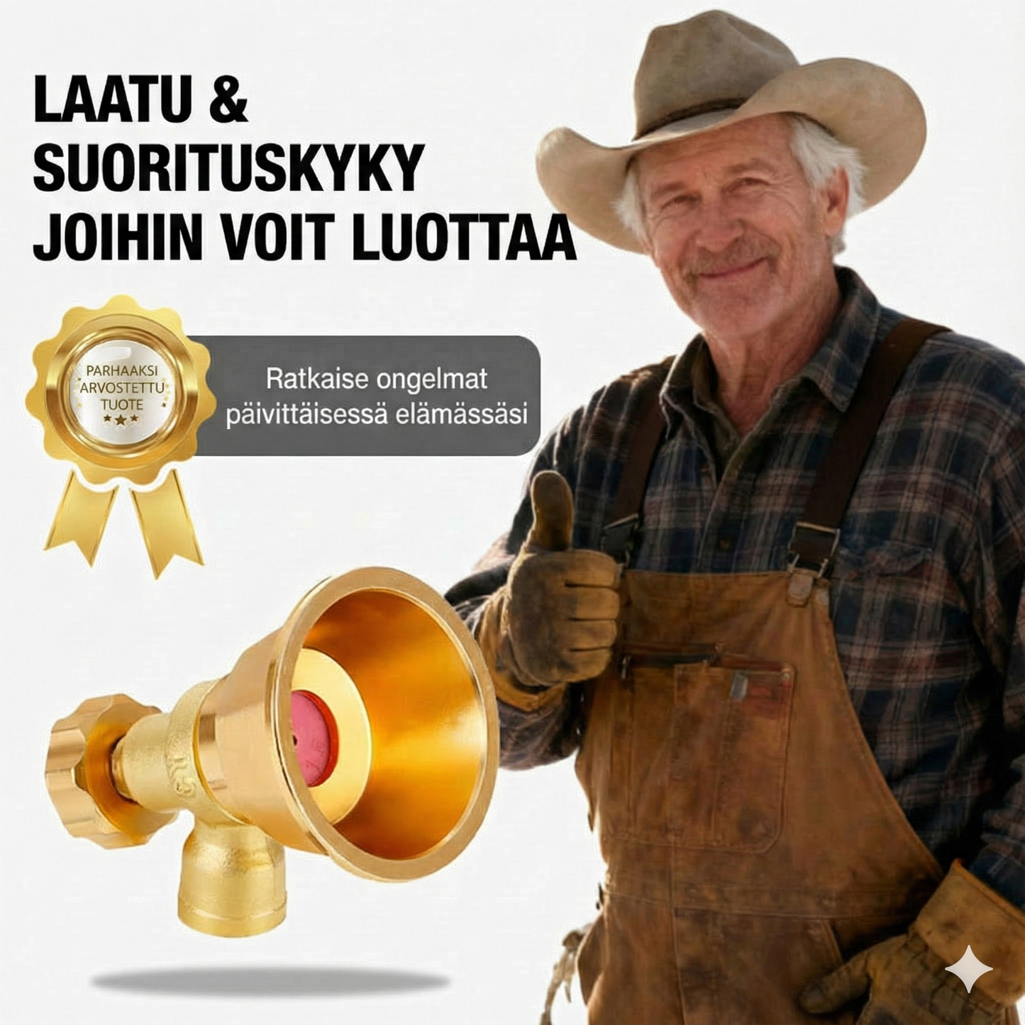 Säädettävä messinkisuutin maatalousruiskulle