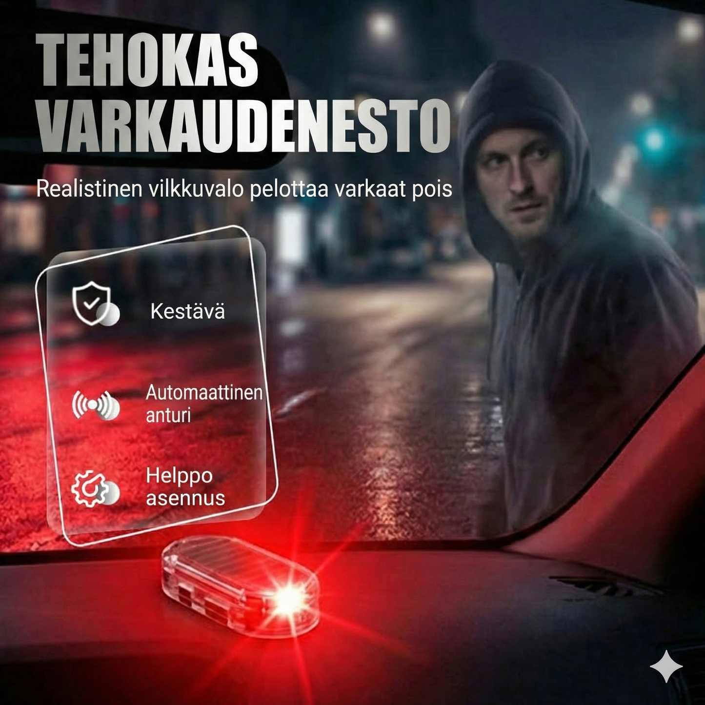 Aurinkokäyttöinen auton turvavalo (2 kpl)