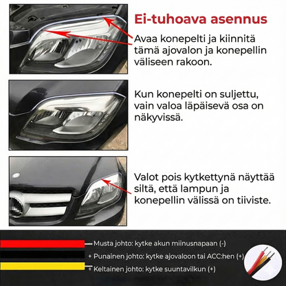 Auton ajovalojen LED-valaistus