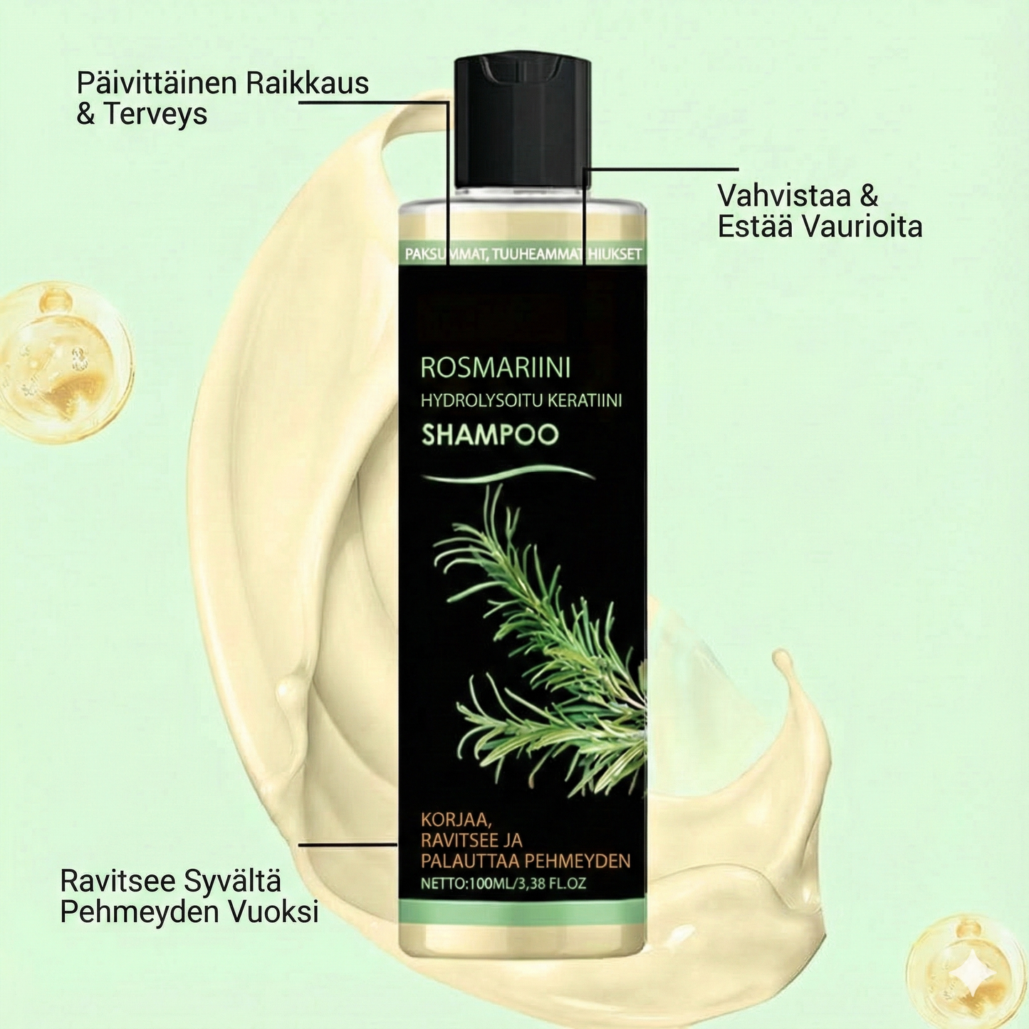 Rosmariinihydrolysoitu keratiini-shampoo