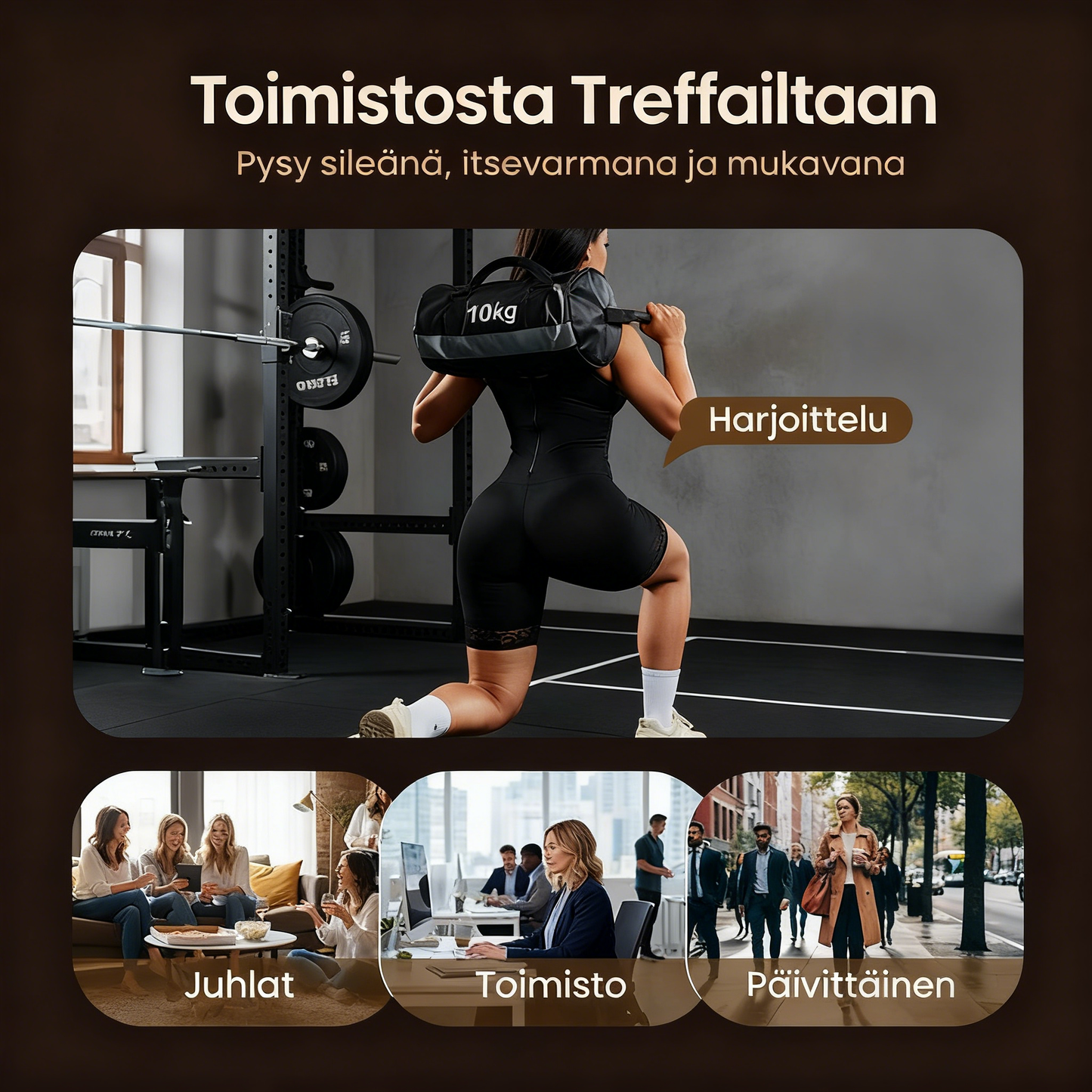 Vatsaa hallitseva pakaralihasten kohottaja vetoketjulla ja haaroilla, fajas colombianas