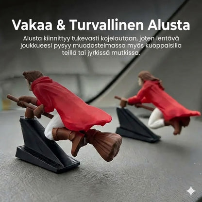 Maaginen luudanvarsikoriste auton kojelaudalle