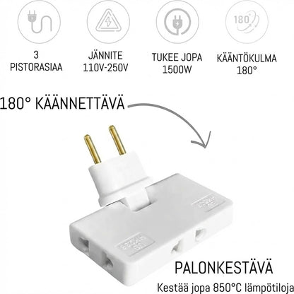 180° kääntyvä 3-osainen pistorasia
