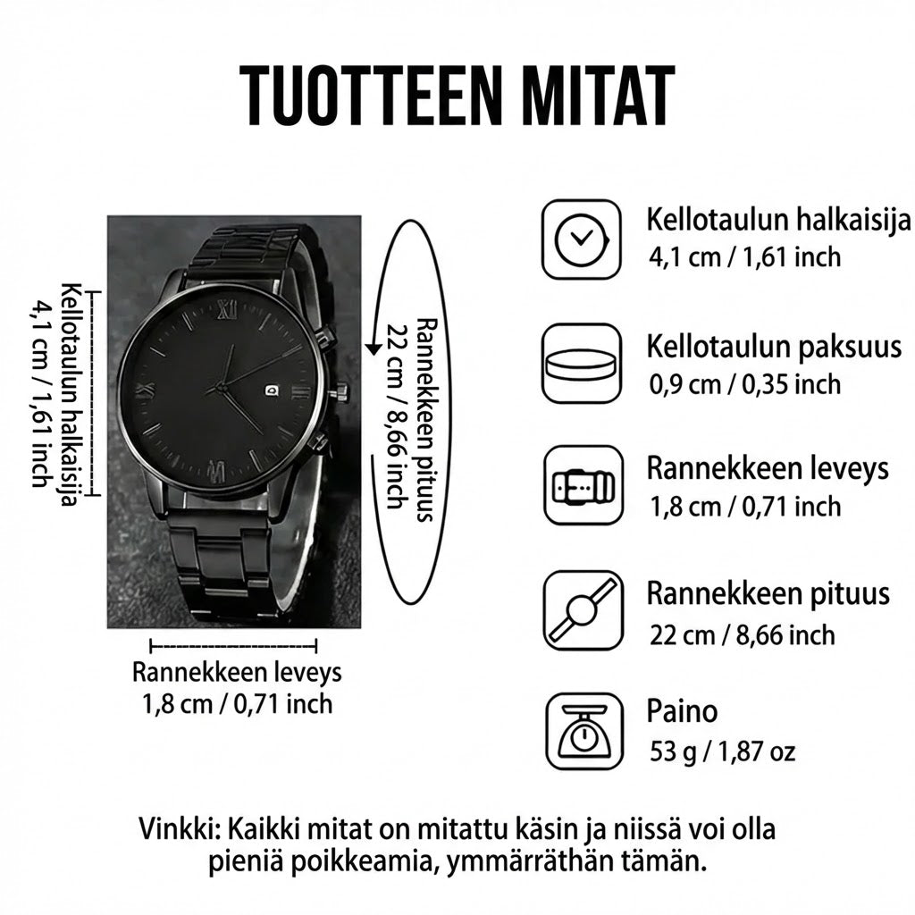 Minimalistinen miesten kvartsikello päivämääränäytöllä