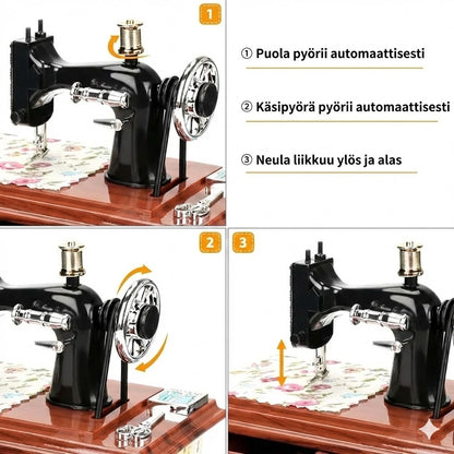 Puinen miniompelukone-soittorasia
