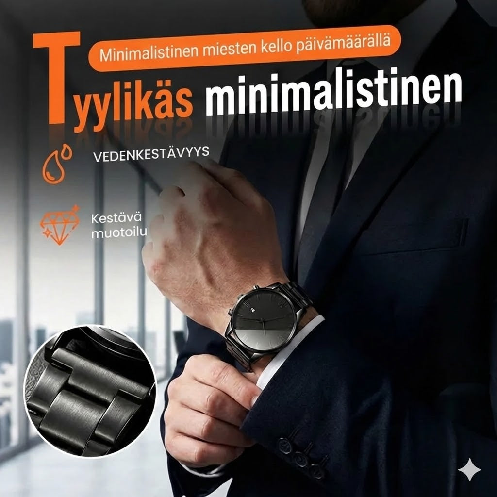 Minimalistinen miesten kvartsikello päivämääränäytöllä