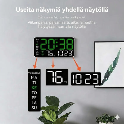 Monitoiminen koristeellinen digitaalinen LED-seinäkello