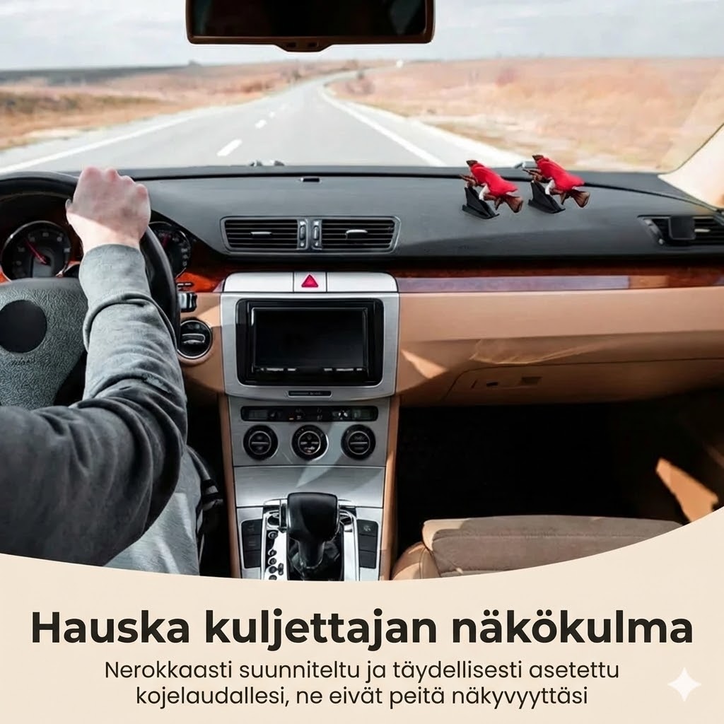 Maaginen luudanvarsikoriste auton kojelaudalle